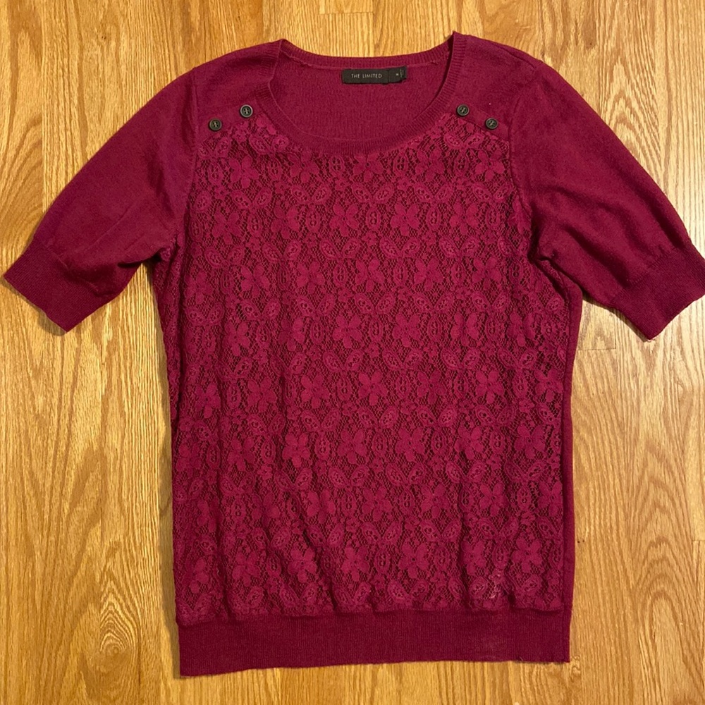 Short sleeve laced-front sweater